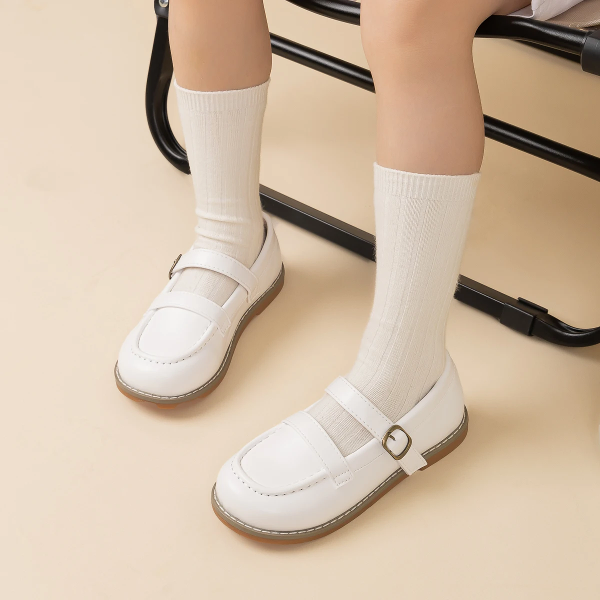 Girls Mary Jane Leather Flats Toddler Little Kids Single Buckle Strap School Uniform Dress Shoes