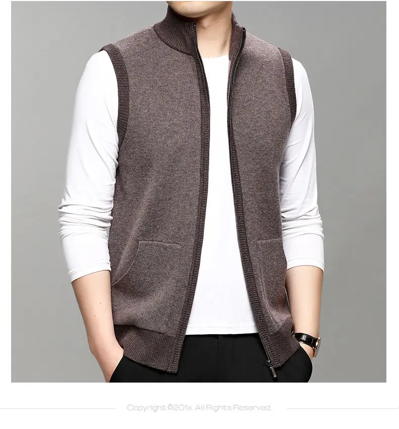 Men's 100 pure sweater vest men's winter middle-aged thick sweater vest bottoming shirt