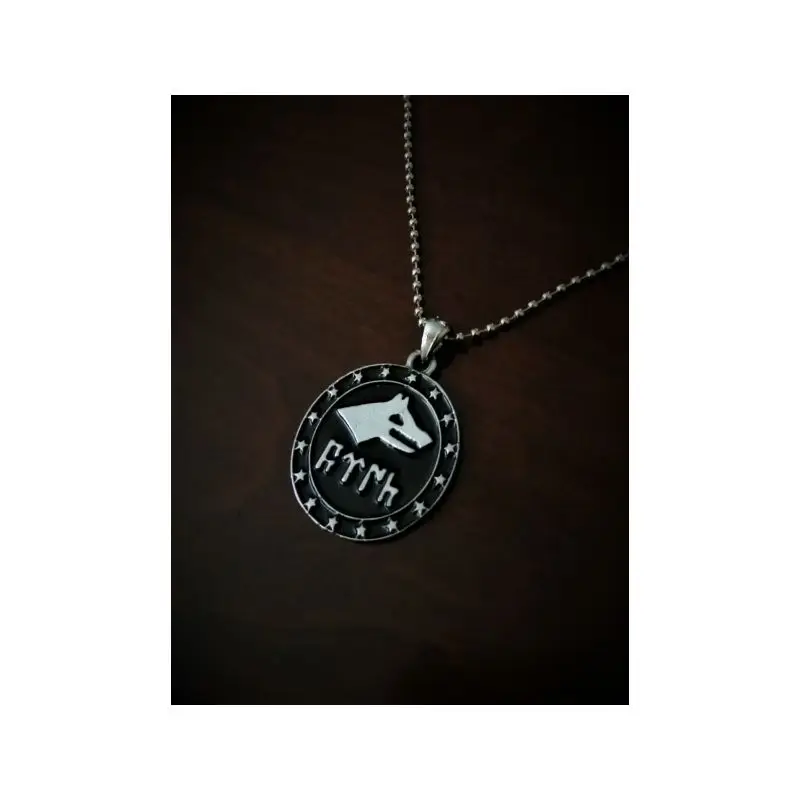 Men's Steel Chrome Göktürkçe Nomad Turkish Written Gray Wolf Necklace Design 2022 Gift Items Accessories Products Free Shipping