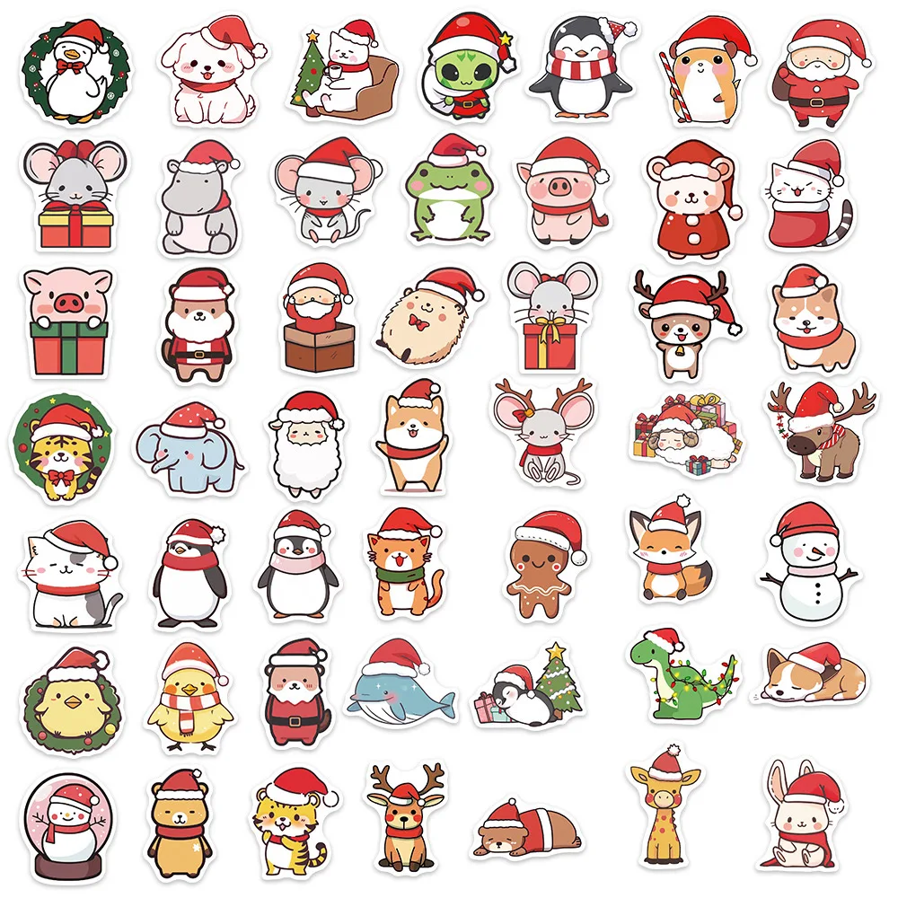 10/50Pcs Cute Funny Cartoon Christmas Animal Stickers Decals For Phone Laptop Luggage Wall Notebook Aesthetic Waterproof Sticker