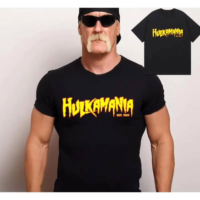 Hulkamania Print T-shirt Men Women Retro Wrestling Inspired Casual Cotton Short Sleeve Streetwear Tee