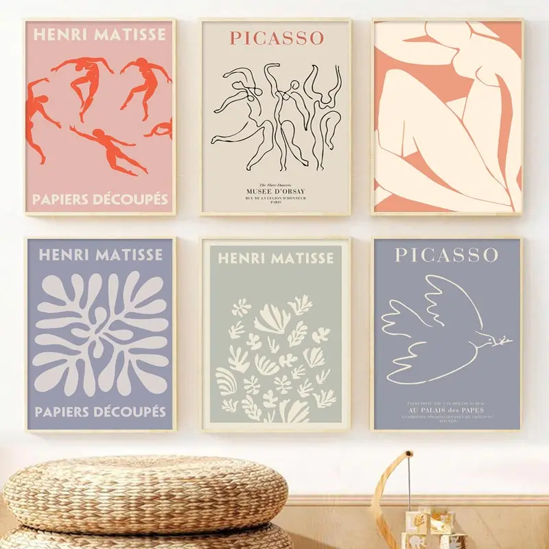 

Abstract Picasso Matisse Flower Market Wall Art Canvas Painting Lines Coral Leaf Exhibition Print Nordic Dance Poster Home Decor