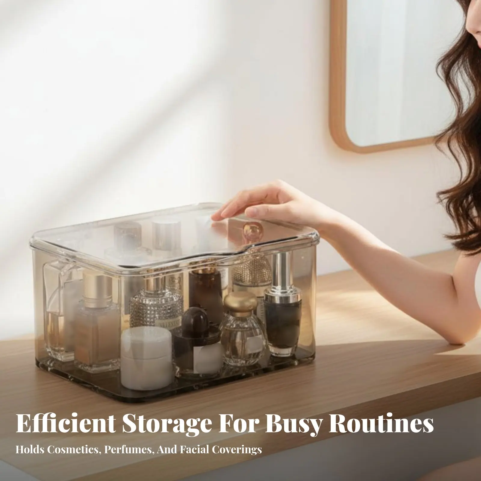 Organizador Transparente com Tampa, Estojo Cosmético Transparente Resistente a Partículas, Adaptável para Adolescentes, Mesa, Quarto