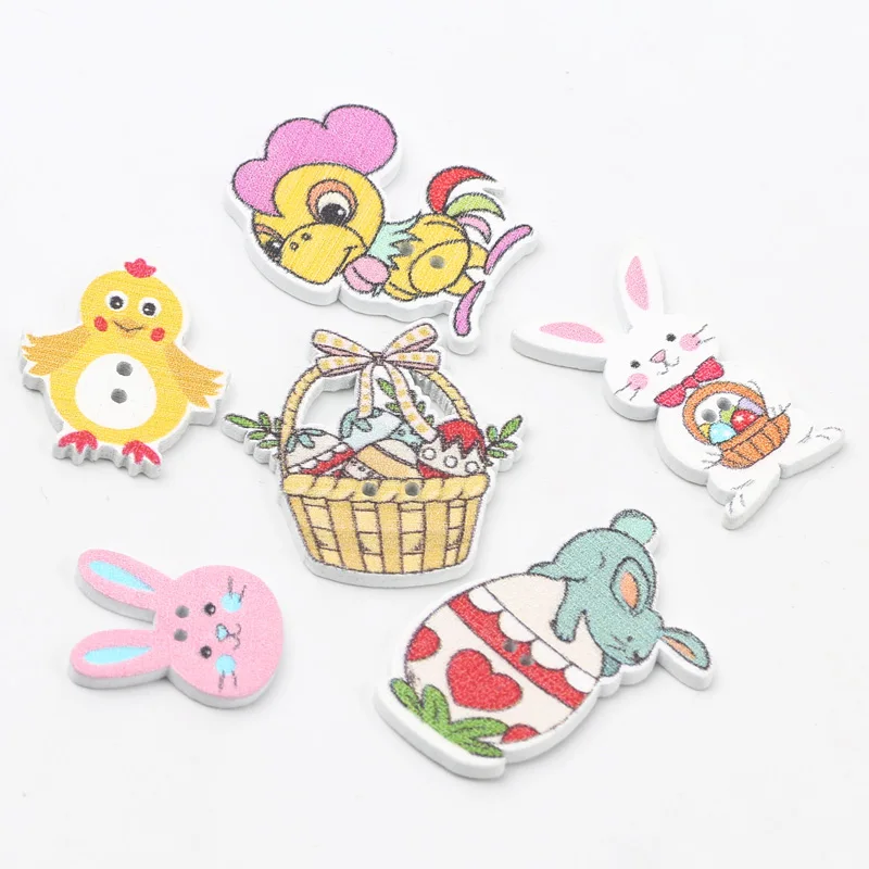 20 Pcs/2 Holes Multiple Styles Wood Sewing Buttons Scrapbooking Crafts Diy Handmade Easter/Mixed Animal/Pinecone/Hedgehog