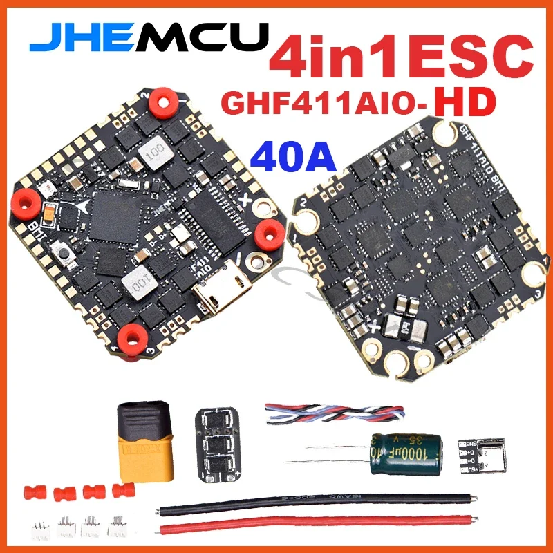 

JHEMCU GHF411AIO-HD 40A F411 Flight Controller ICM-42688-P W/5V 10V BEC Built-in 40A BLHELI_S 2-6S 4in1ESC 25.5X25.5mm for FPV