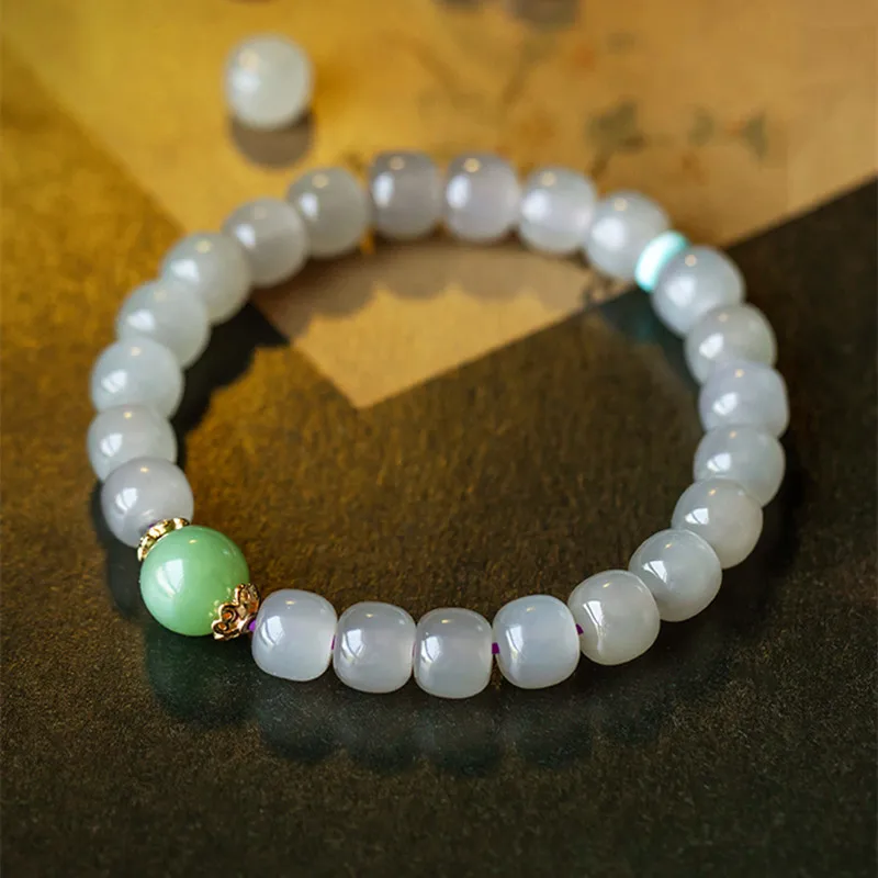 

Purple Hetian Jade Old-style Beads 7x8mm -strand with Single Jasper Bead Buddhist Bracelet Women