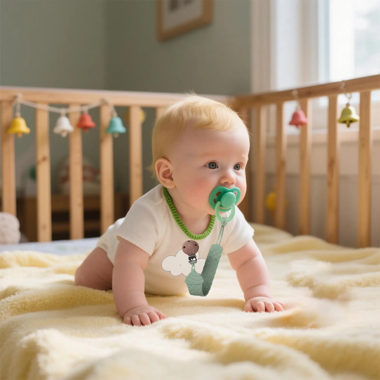 Pacifier Clip Toddler Teether Charm Soft Calming Pacifier Clip with Texture for Soothing Comfort Car Crib Nursery Night Daycare