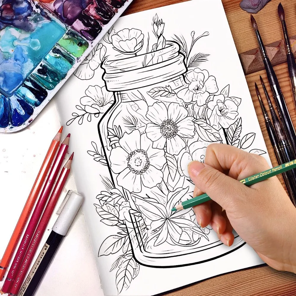 A4 World In Bottle Coloring Book DIY Color Filling Drawing Book Thickened Stress Relief Enlightenment Art Painting Notebook