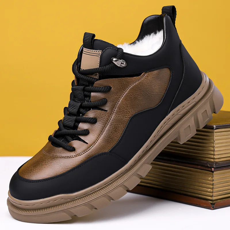 

Мужские зимние высокие шерстяные зимние ботинки с высоким берцем на подкладке Thi Bot, теплые нескользящие износостойкие хлопковые ботинки для скалолазания на открытом воздухе