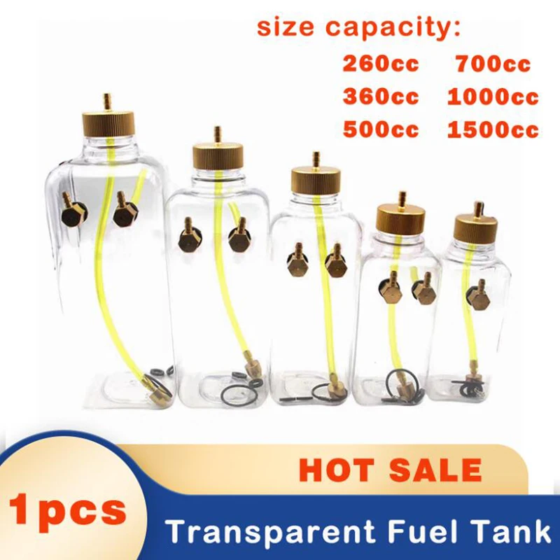 RC Fuel Tank Transparent Plastic Bottle 260/360/500/700/1000/1500 ML/CC CNC Aluminum Alloy for Gas and Nitro Airplane Model