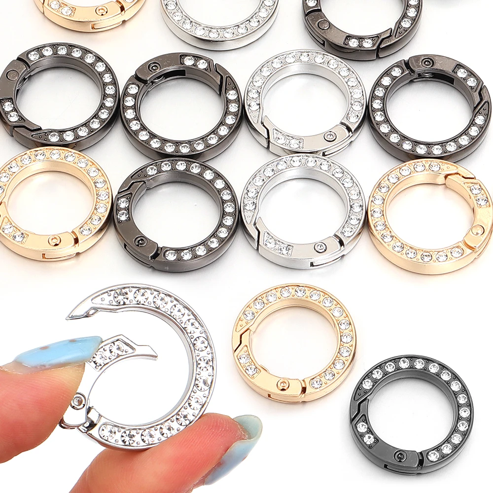 5 Stück Strass-Feder-O-Ringe, glitzernde, zu öffnende, runde Karabinerhaken für DIY-Handtaschen, Geldbörsen, Autoschlüsselanhänger, Schmuckzubehör