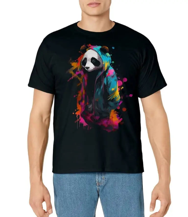 Panda Art Colourful Animal Panda T-Shirt Classic Logo T Shirt and Stickers, Unisex Adult T Shirt Collection