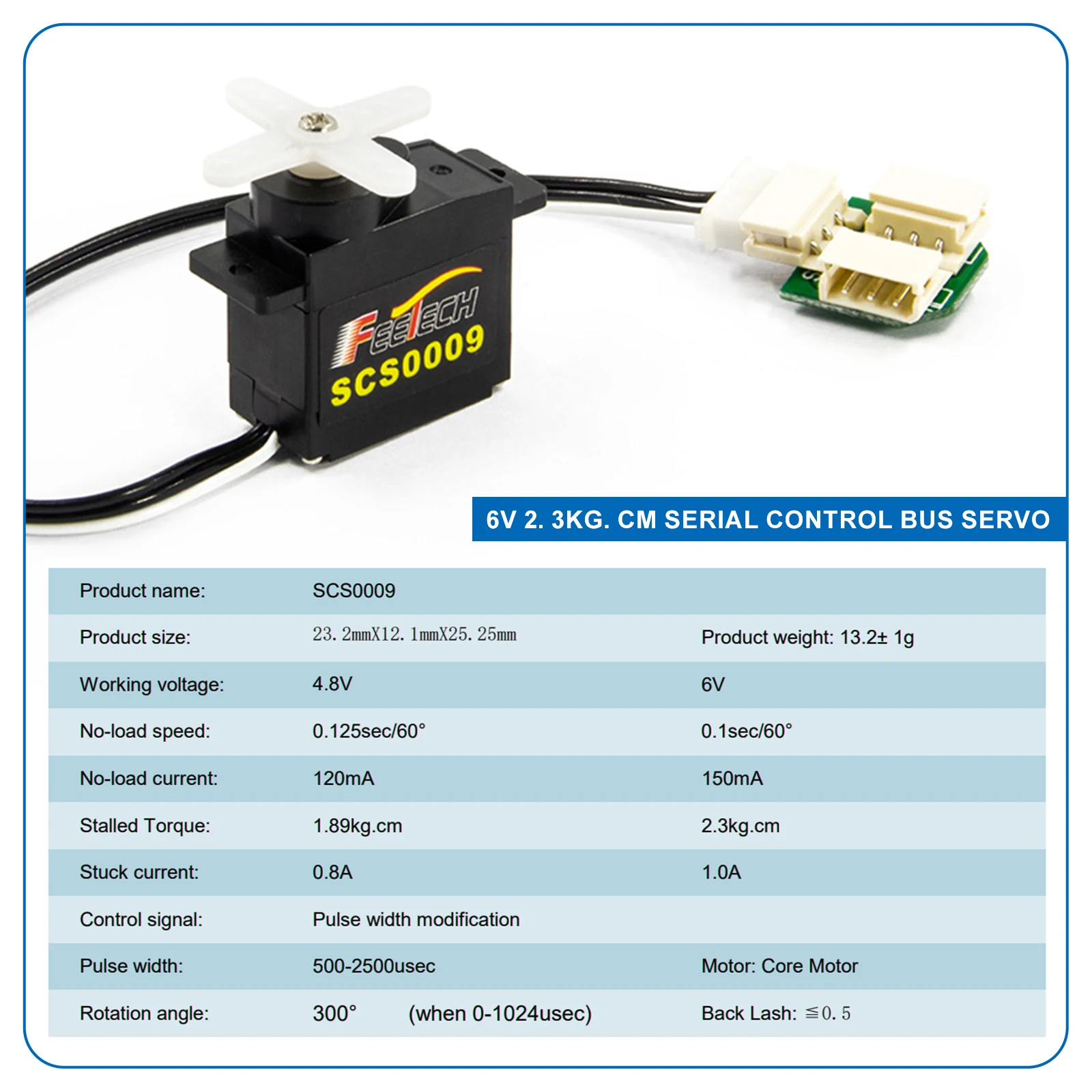 Feetech SCS009 Micro Serial Bus Servo Motor 6V 2.3kg High Torque Metal Gear Core Motor for RC Helicopter Smart Robot Making
