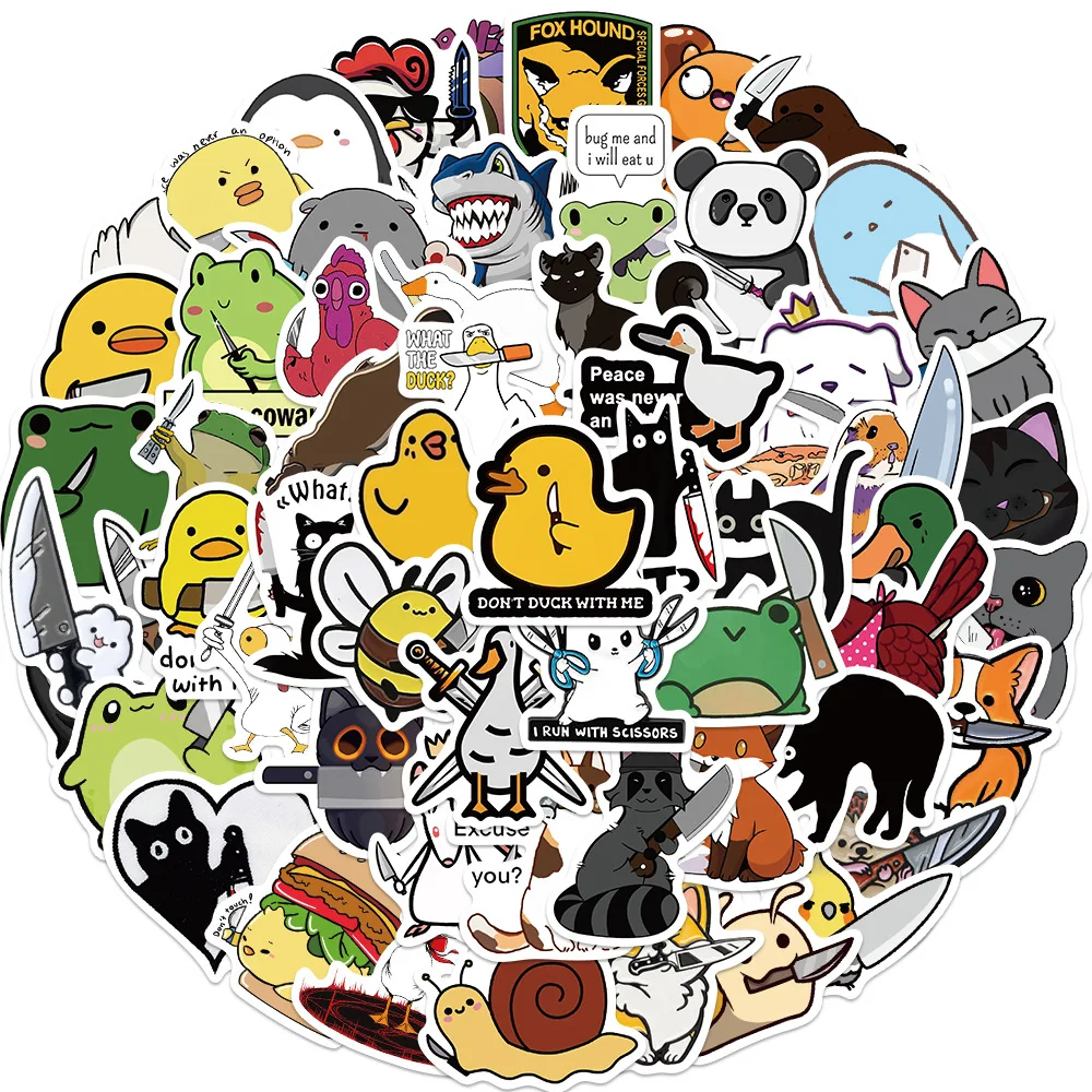 

60PCS with Knife Funny Animal Sticker Vinyl Decal for Kids Toys Scrapbook Car Phone Laptop Skateboard Cartoon Sticker Gift