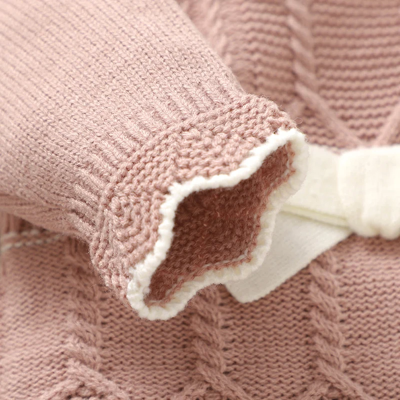 Autumn Winter Long Sleeve Knitted Baby Girl Rompers Hats Clothes Sets Pink Outwear Newborn Spring Jumpsuits Infant Kids Playsuit