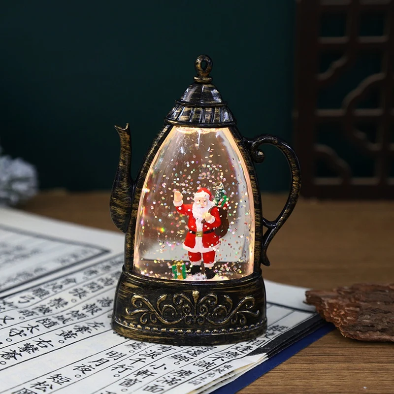 AB09-Retro Teapot Style LED Night Light - زينة عيد الميلاد الشهيرة، مصباح متوهج للأطفال، هدية مثالية لعيد الميلاد