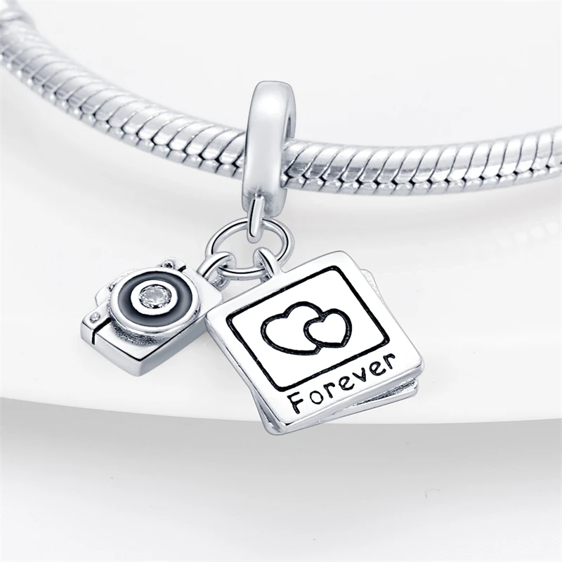 Hot Sales 925 Sterling Silver Travel Photo Camera Accessories Fit 3mm Original Bracelet DIY Women Fine Anniversary Jewelry Gifts
