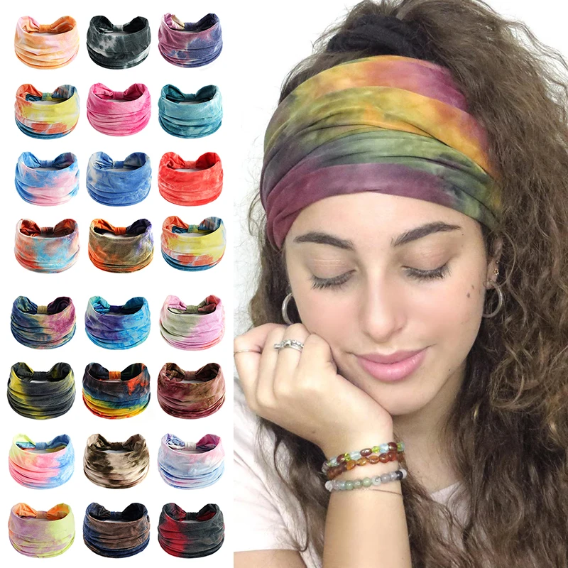 Diademas anudadas anchas de Yoga para mujer, turbante de Color arcoíris, envoltura para la cabeza, bandas elásticas para el cabello, banda para el sudor, pañuelo para la cabeza, nuevo