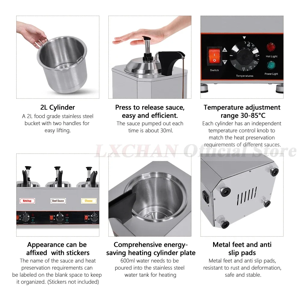 HomeWise Commercial Sauce Warmer with Pump 30~85°C 3 Cylinder Sauce Insulation Maker for Chocolate/Tomato/Cheese Activity link