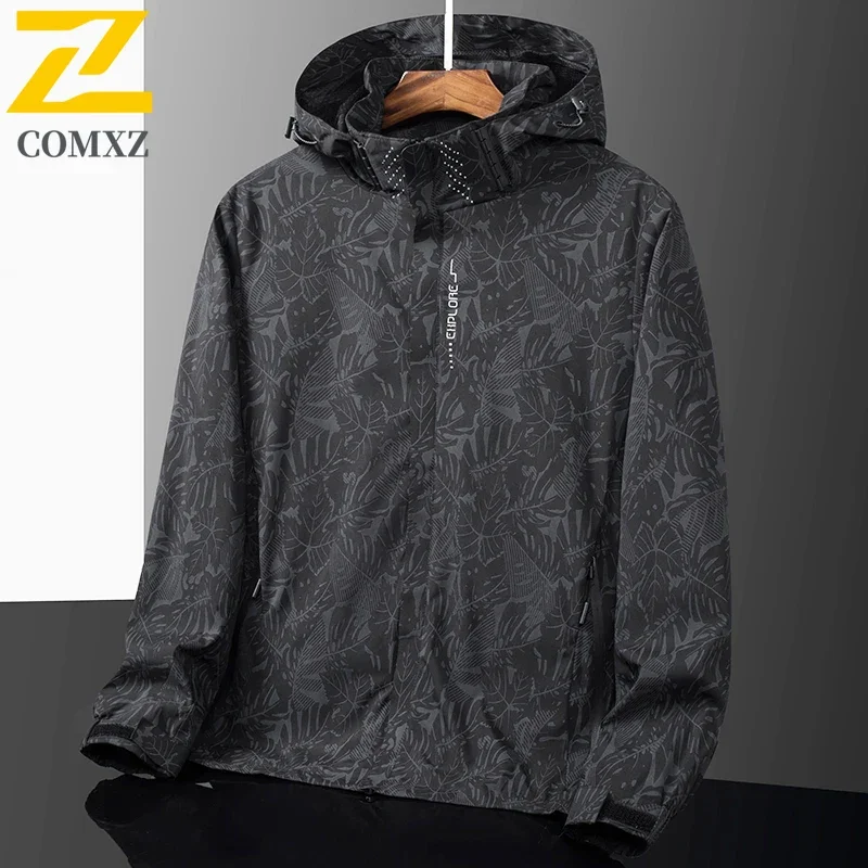 2025 Autumn Windbreaker Men's Casual Climbing Waterproof Detachable Hat Jacket Unisex Trendy Techwear Camo Camping Fishing Coat