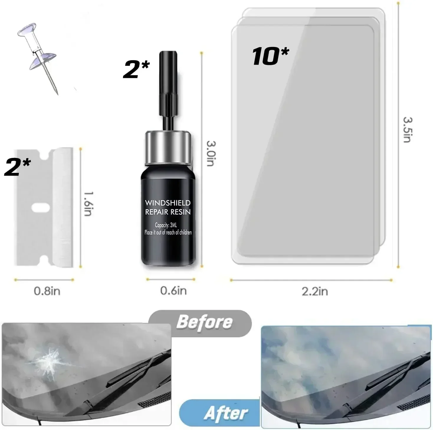 Windshield Repair Kit for Glass Automotive Glass DIY Windscreen Tool for Fixing Chips Cracks Star-Shaped Crack Nano Fluid Filler image 2
