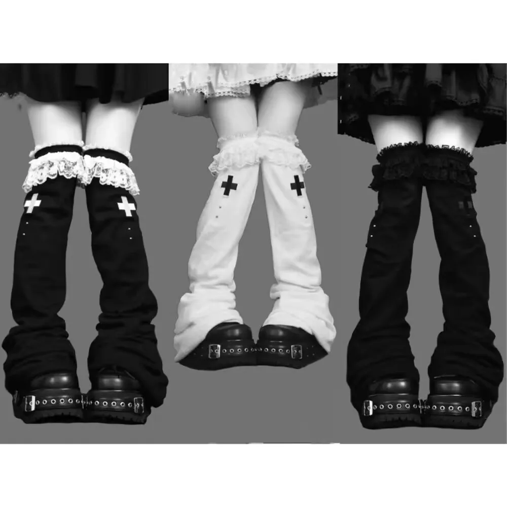 Harajuku Gothic Lolita Women Lace Knee Length Flare Pile Leg Socks Kawaii Leg Warmers Leg Cover Boots Socks Y2k Accessories
