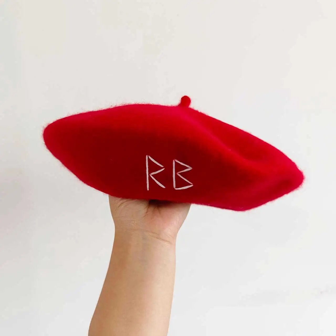 Red beret English letters autumn and winter wool beret candy color women's hat white chapeau femme