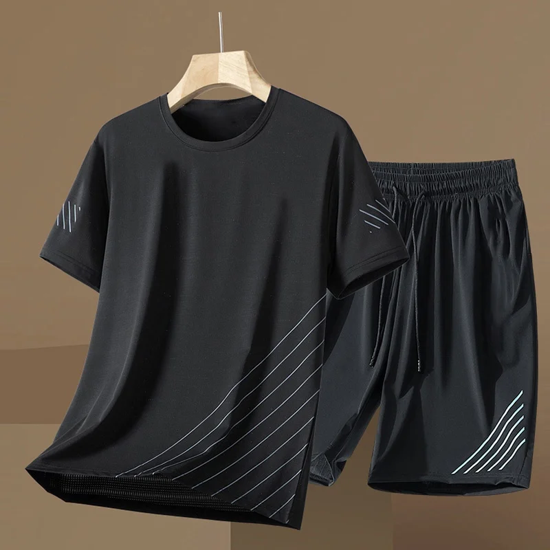 موضة ملابس رياضية للرجال ملابس رياضية للتنس اللياقة البدنية بأكمام قصيرة قصيرة الأكمام الصيف الجولة الرقبة تي شيرت السراويل الرجال رداء غير رسمية