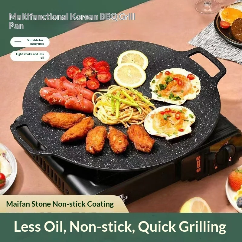 

비 스틱 BBQ 그릴 팬 Non Stick BBQ Grill Pan Stovetop Korean Roasting Plate Outdoor Camping Barbecue Tray for Home Restaurant Use