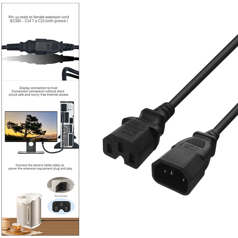 Power Adapter Cable, C14 To C15 Product Word Revolution Product Letter With Groove Power Extension Cable