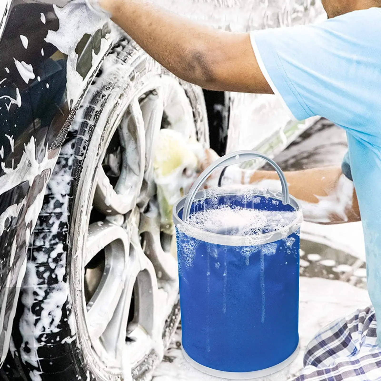 Collapsible Car Wash Bucket, Portable Foldable Water Pail for Outdoor & Auto Cleaning