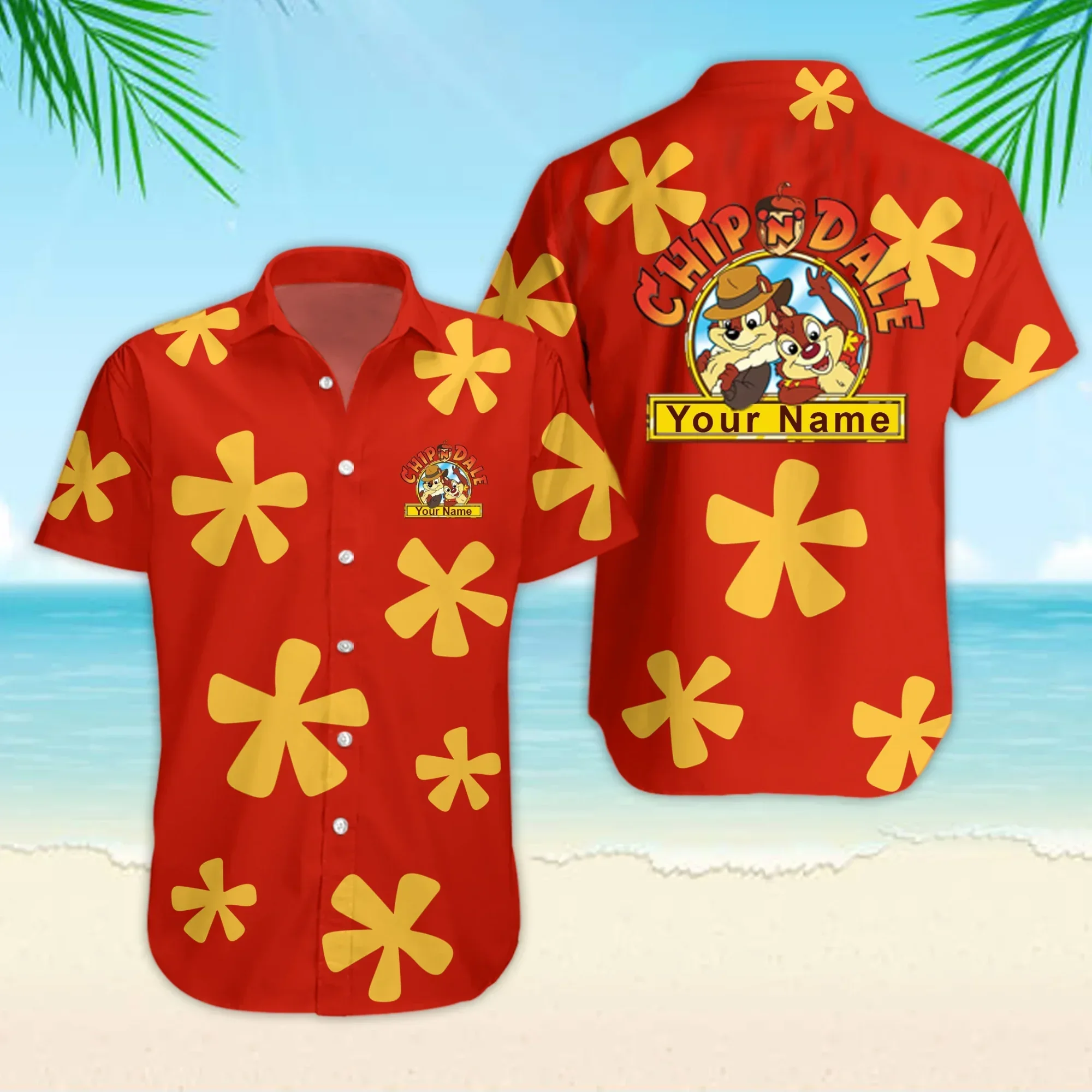 Chip N Dale-camisa hawaiana Tropical de manga corta para hombre, camisa hawaiana con botones de playa, Disney, moda de verano