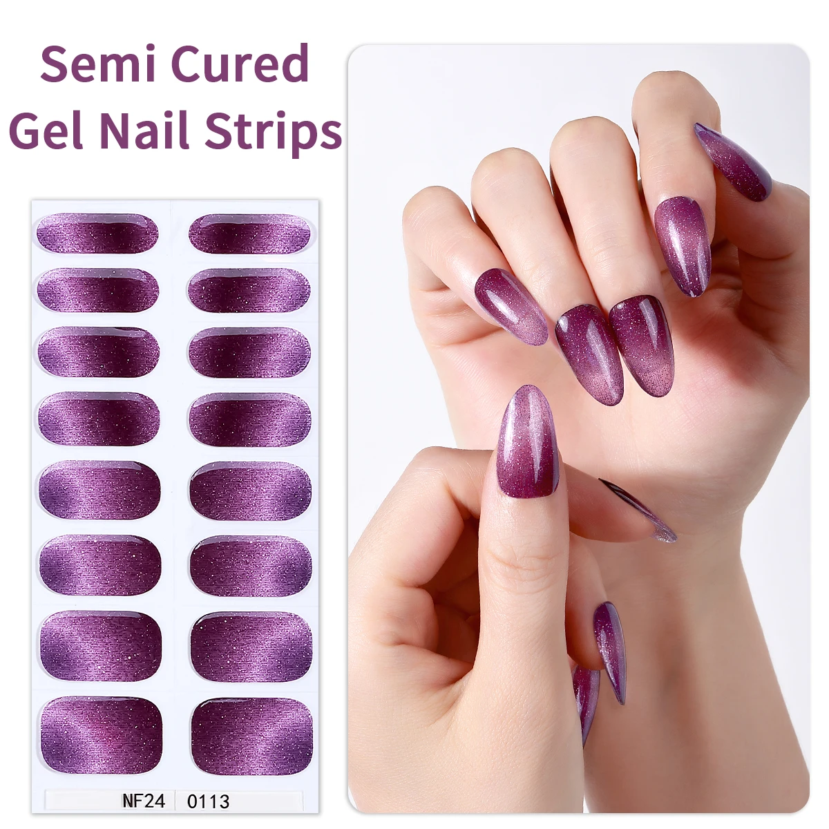 

16Tips Cat Eyes Semi Cured Gel Nail Strips Glitter Gel Nail Sticker Long-Lasting Full Cover Manicure Decoration DIY Nail Wraps