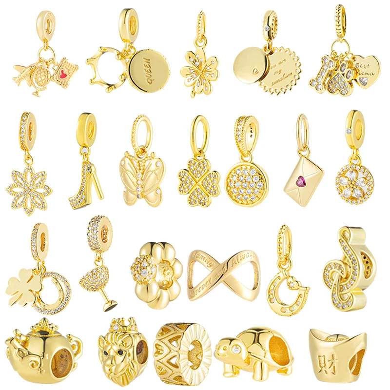 

Позолоченные европейские сверкающие снежинки, круг, королева и королевская корона, висячие подвески, подходят для оригинального серебряного браслета 925, ювелирные изделия