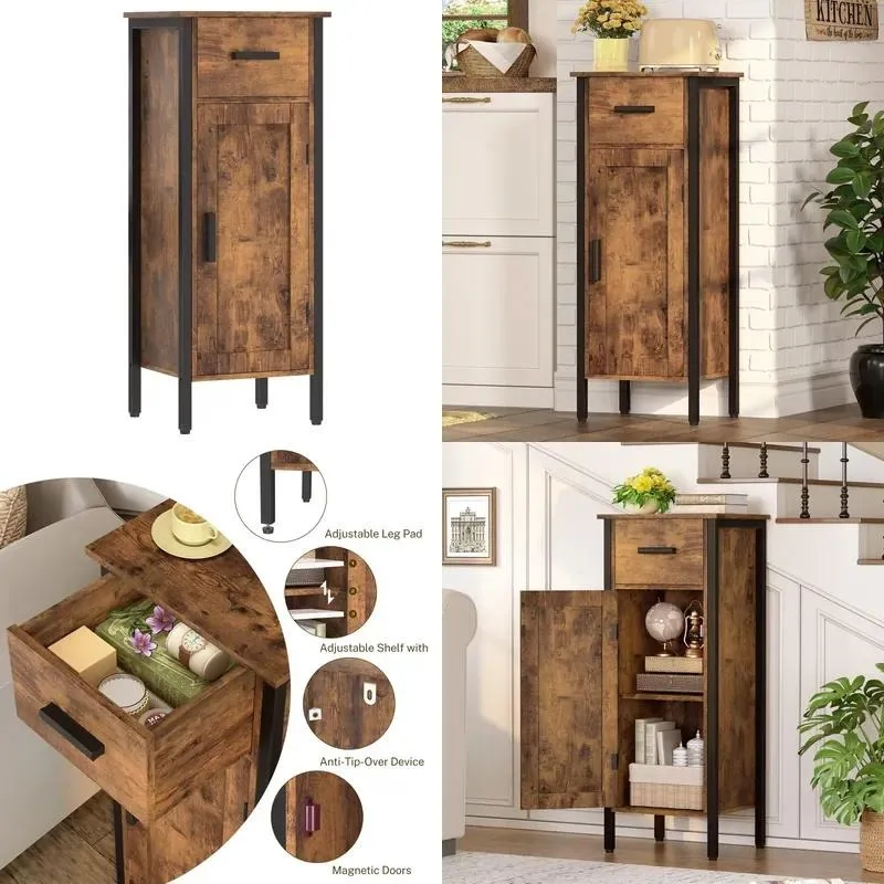 Brown Wooden Side Cabinet with Doors and Drawers for Living Room Office Bedroom Household Storage Furniture