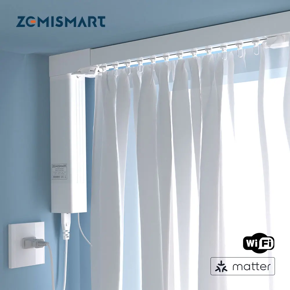 Zemismart Matter over WiFi 스마트 전동 트랙 전기 슬라이드 커튼 지지대 홈키트, 스마트싱 알렉사 구글 홈 앱 제어