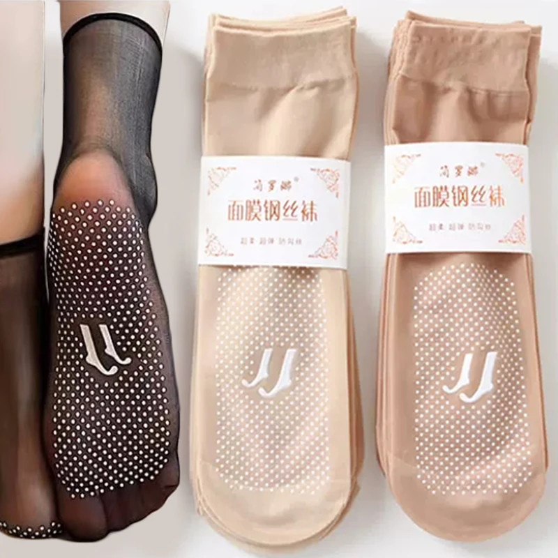 Ultra-thin Breathable Socks Women Non-slip Transparent Elastic Crystal Silk Socks Nylon Ladies Summer Short Ankle Socks