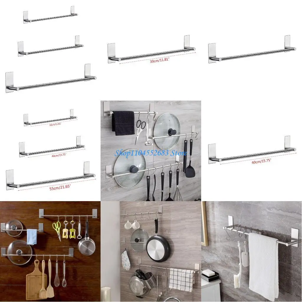 

Y6GD Towel Holder Bars Punch-Free Wall Bath Hanger 30-55cm Silver 304 Stainless Steel