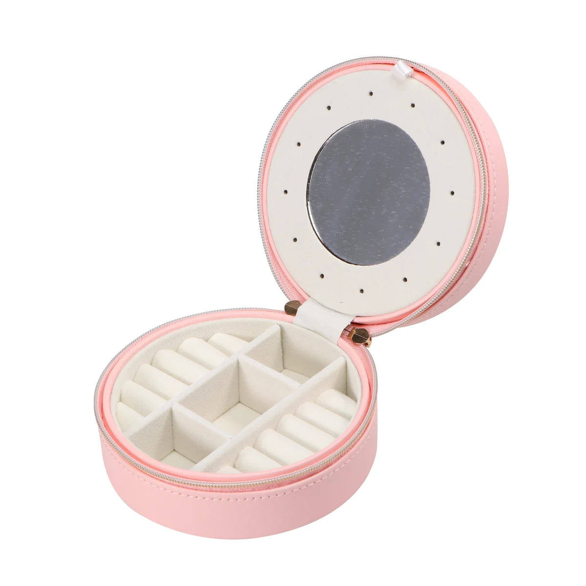 

Portable Jewelry Mini Round Jewelry Organizer Storage Organizer Case PU Material Large Capacity Travel Necklace Earring Bag