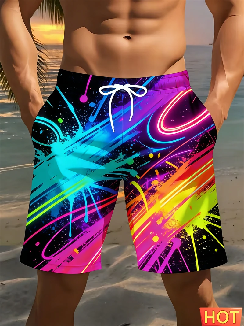 

Men Swim Trunks 3D Print Neon Paint Splatter Soft Quick Dry Beach Shorts For Men Casual Sports Pool Activities Summer Men Short
