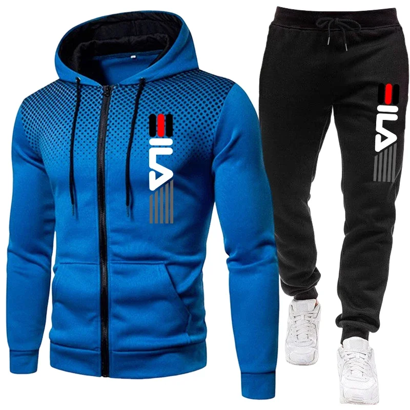 

Мужской спортивный костюм с курткой на молнии с капюшоном и брюками для бега, спортивная и повседневная одежда, костюм для тренировок в спортзале, осенне-зимний вариант.