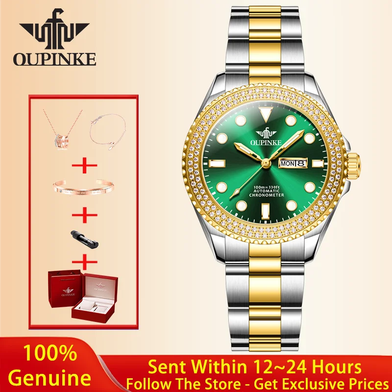 

OUPINKE All Diamond Women Watch Original Luxury Brand Automatic Mechanical Watch HD Waterproof Sapphire Women Dress Watch 3205