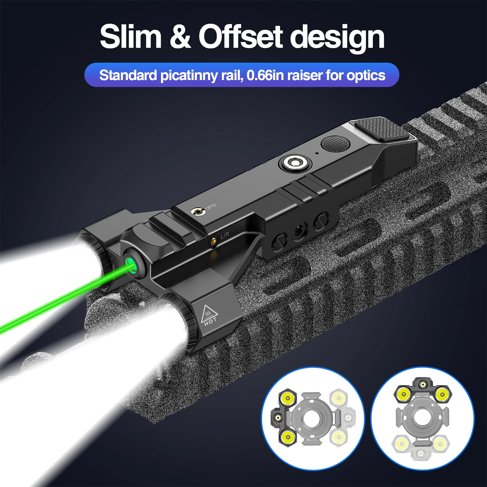 2025 New Dual Lens 1450 Lumen Tactical Flashlight with Green  Beam Combo Slim Design Rechargeable Magnetic Battery-built in