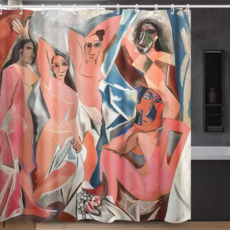 ART Shower Curtain,Les Demoiselles D'Avignon By Pablo Picasso,Art Paintings Pictures Shower Curtains Set for Bathroom with Hooks