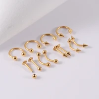 12 pièces/ensemble acier chirurgical couleur argent plaqué or noir arc-en-ciel oreille nez sourcil Labret ensemble de bijoux de perçage de base 8mm 2