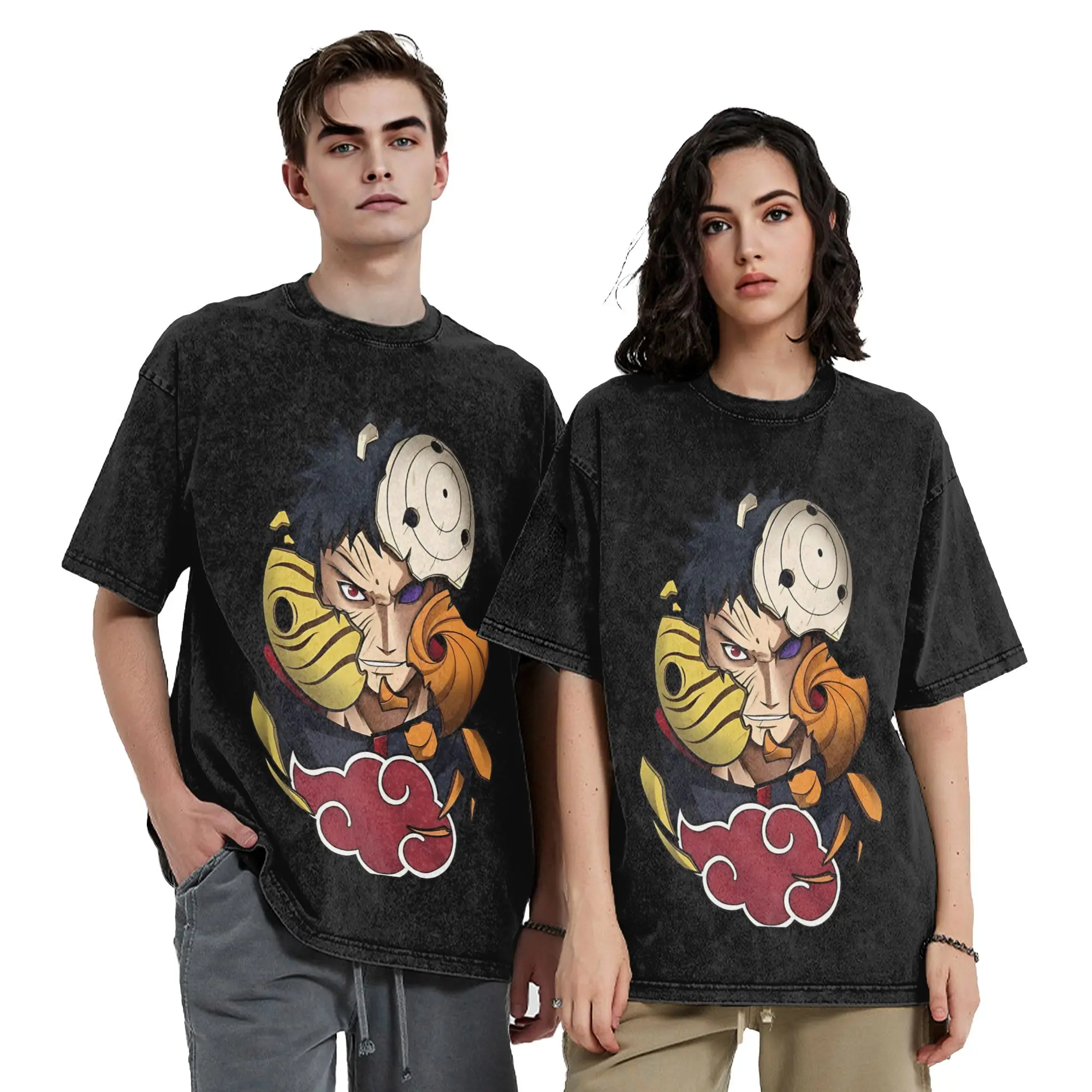 The masked devil Narutoes Anime Washed T Shirts Streetwear  Fashion T-Shirt Tees Tops Men Women 100% Cotton Street Graphic