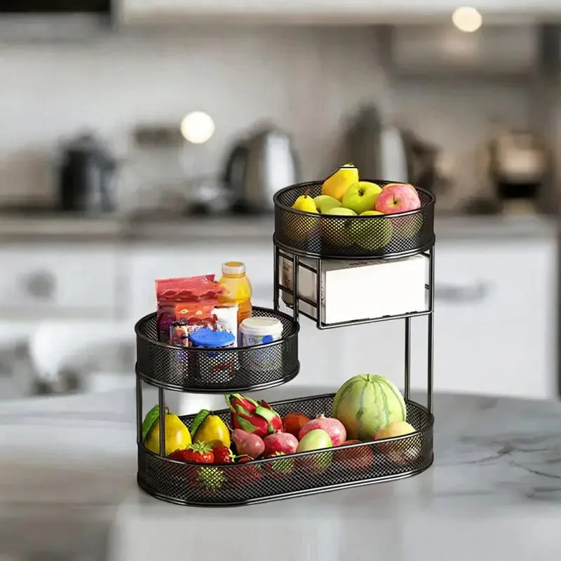 Countertop Fruit Basket, Metal Wire Storage Bowl with Stand, Space-Saving Serving Tray for Vegetables and Produce Organization