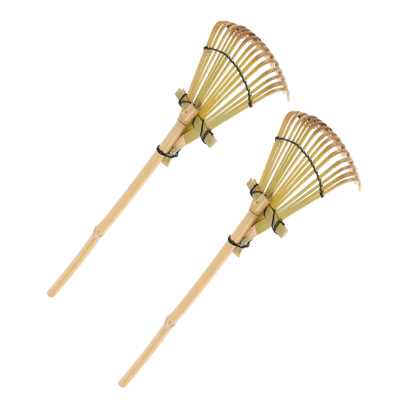 

2Pcs 19.6 Inch Bamboo Garden Rake Comfortable Ideal for Ground Leveling Sand Tray Landscape Rake Small Short Rakes