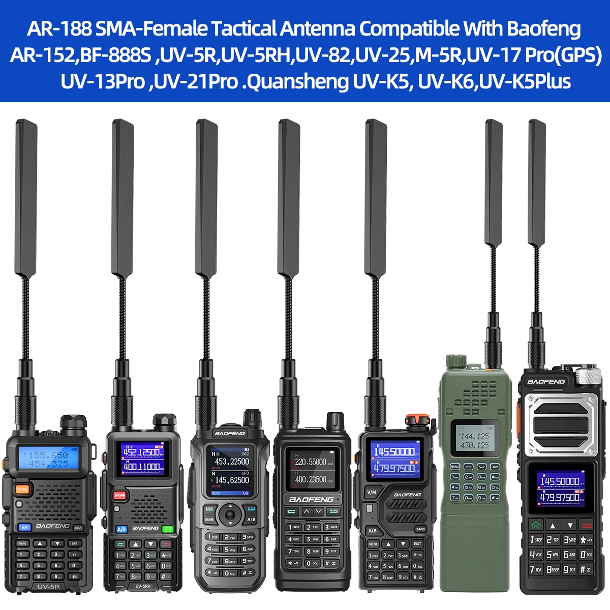 ABBREE AR-188 Gooseneck Tactical Antenna VHF UHF SMA-Female for Baofeng Walkie Talkie UV-5R 5RH 13 17 21 PRO Quangsheng UV-K5(6)