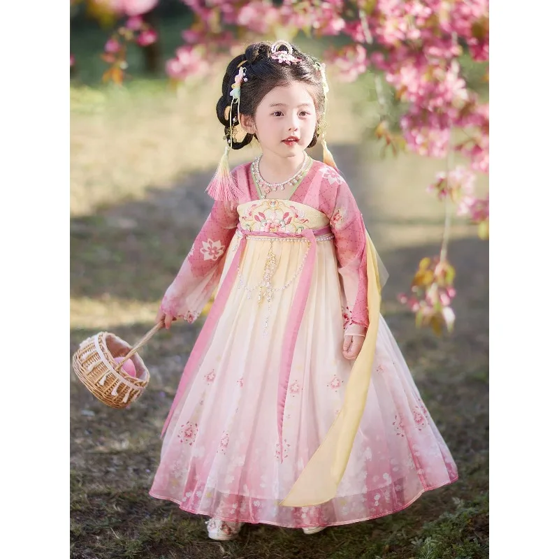 Ancient Hanfu girls spring new chest-length skirt little girl national style embroidery super fairy Chinese style performance